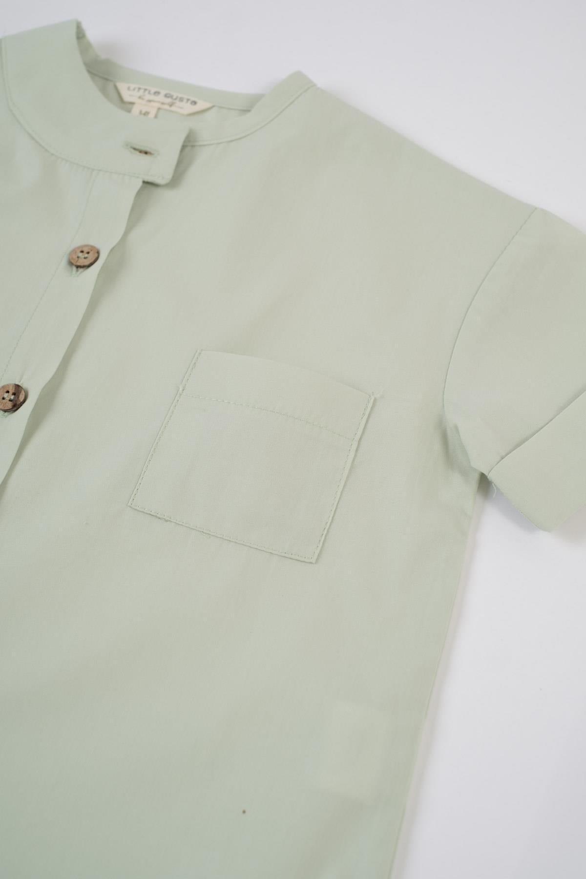 Kısa Kollu Çocuk Gömlek Yeşil Organik Pamuk