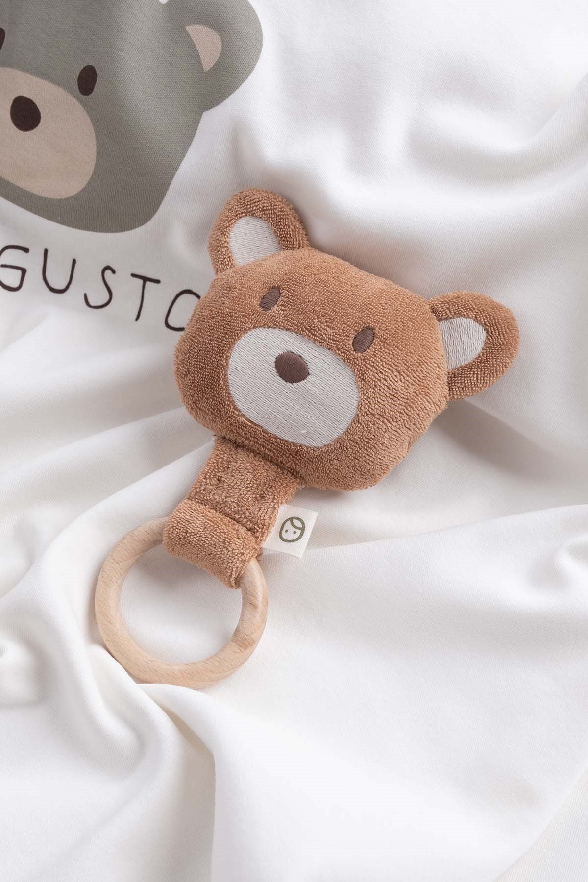 Ahşap Saplı Kahve Çıngıraklı Diş Kaşıyıcı Ayıcık