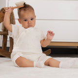 Organik Pamuk Müslin Ekru Kruvaze Bebek Şort Tulum