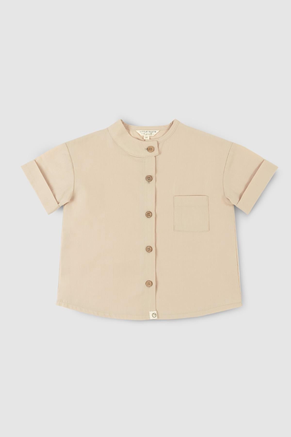 Organik Pamuk Kısa Kollu Çocuk Gömlek Bej Organik Pamuk