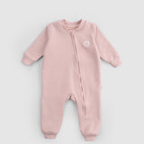 Organik Pamuklu Pembe Fermuarlı Bebek Tulumu