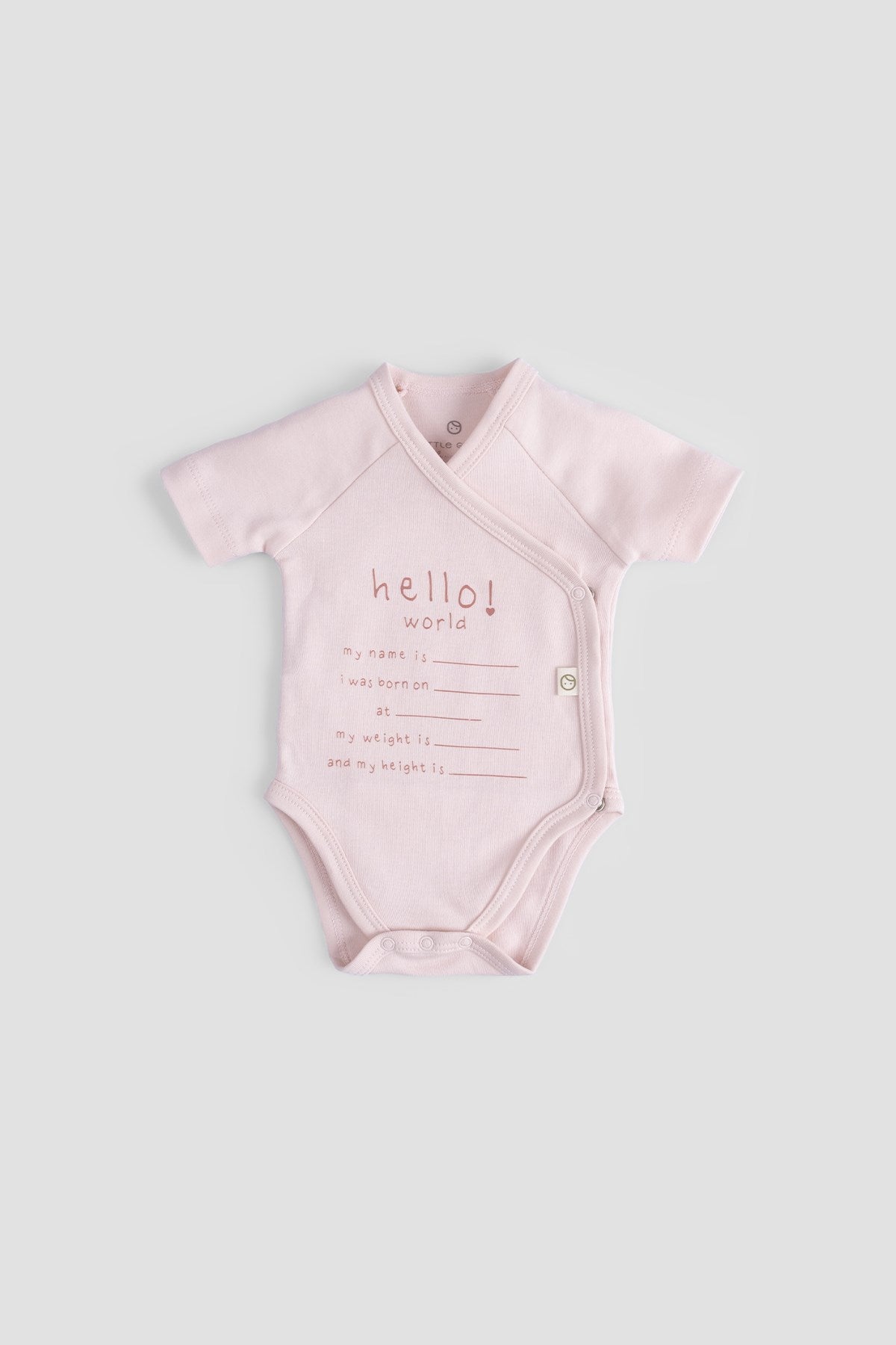 Organik Pamuk Hello World Kısa Kollu Pembe Kruvaze Zıbın - Little Gusto - Bebek Zıbın ve Body