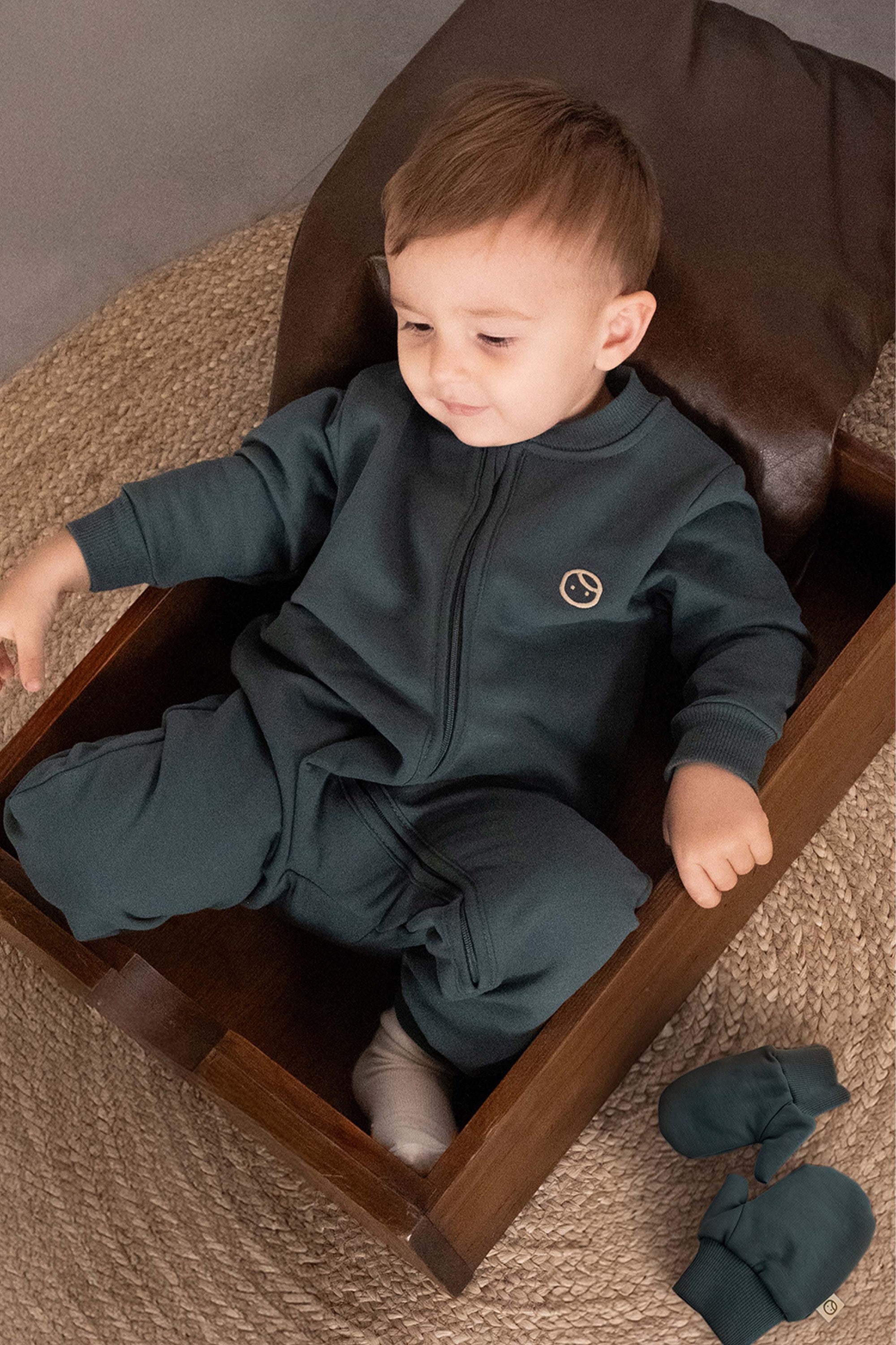 Organik Pamuklu Yeşil Fermuarlı Bebek Tulumu