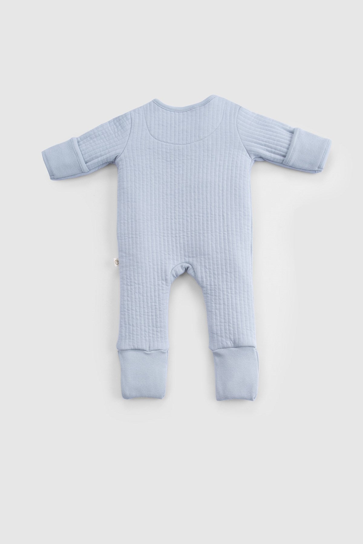 Kendinden Patikli ve Eldivenli Kapitone Mavi Bebek Tulumu