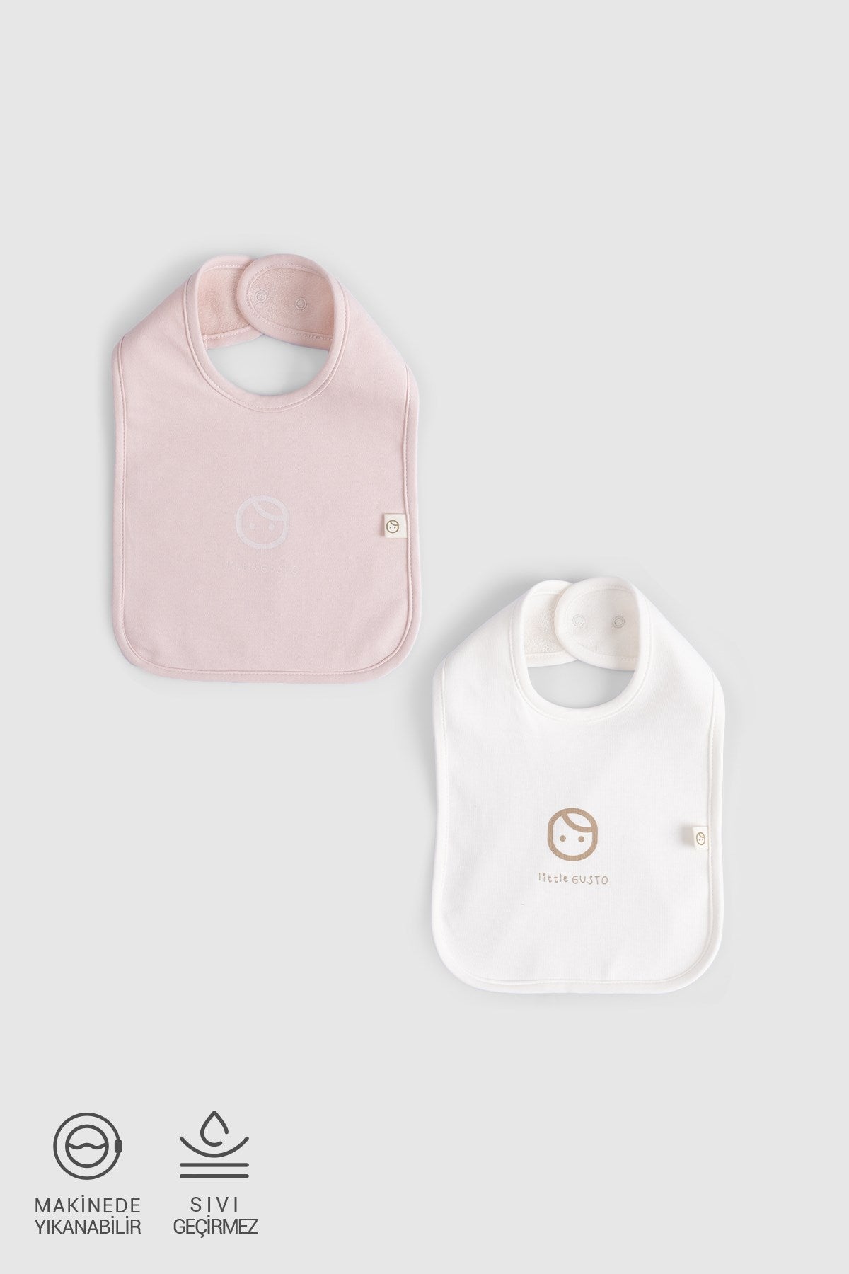 2'li Sıvı Geçirmez Pembe - Ekru Mama Önlüğü - Little Gusto - Bebek Önlük