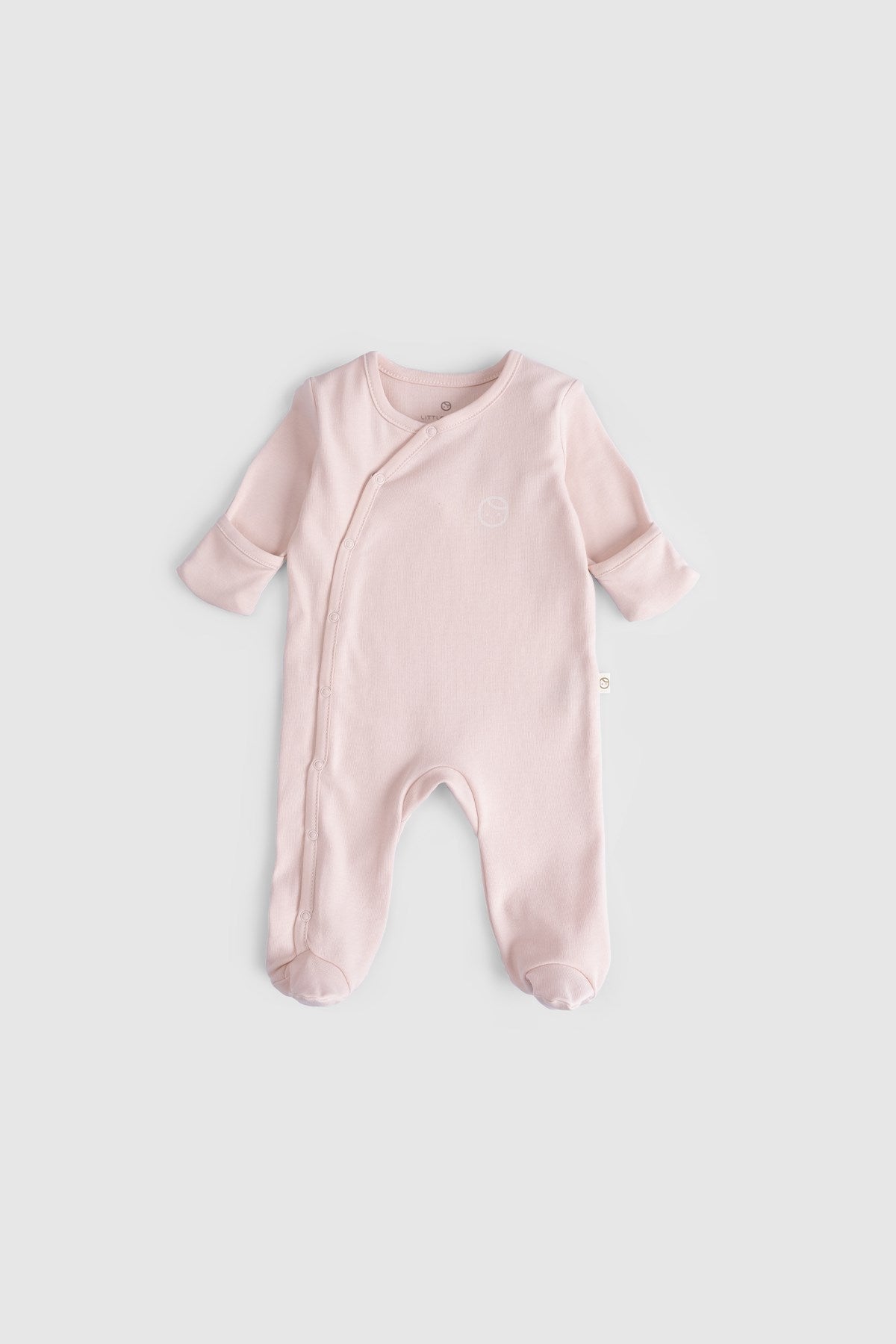 Kendinden Eldivenli Patikli 2'li Organik Pamuk Pembe - Ekru Tulum Seti - Little Gusto -