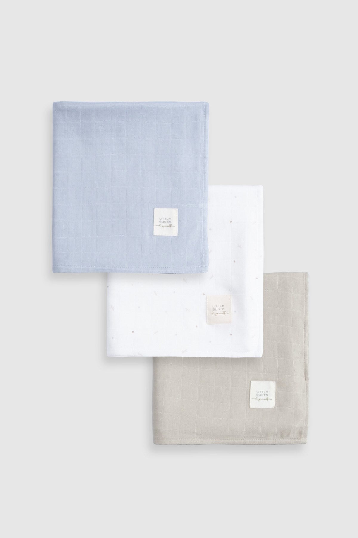 Organik Pamuk Müslin Mavi 3'lü Swaddle Seti 100x100 cm