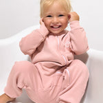 Organik Pamuklu Pembe Fermuarlı Bebek Tulumu