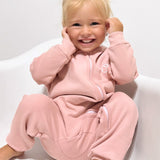 Organik Pamuklu Pembe Fermuarlı Bebek Tulumu