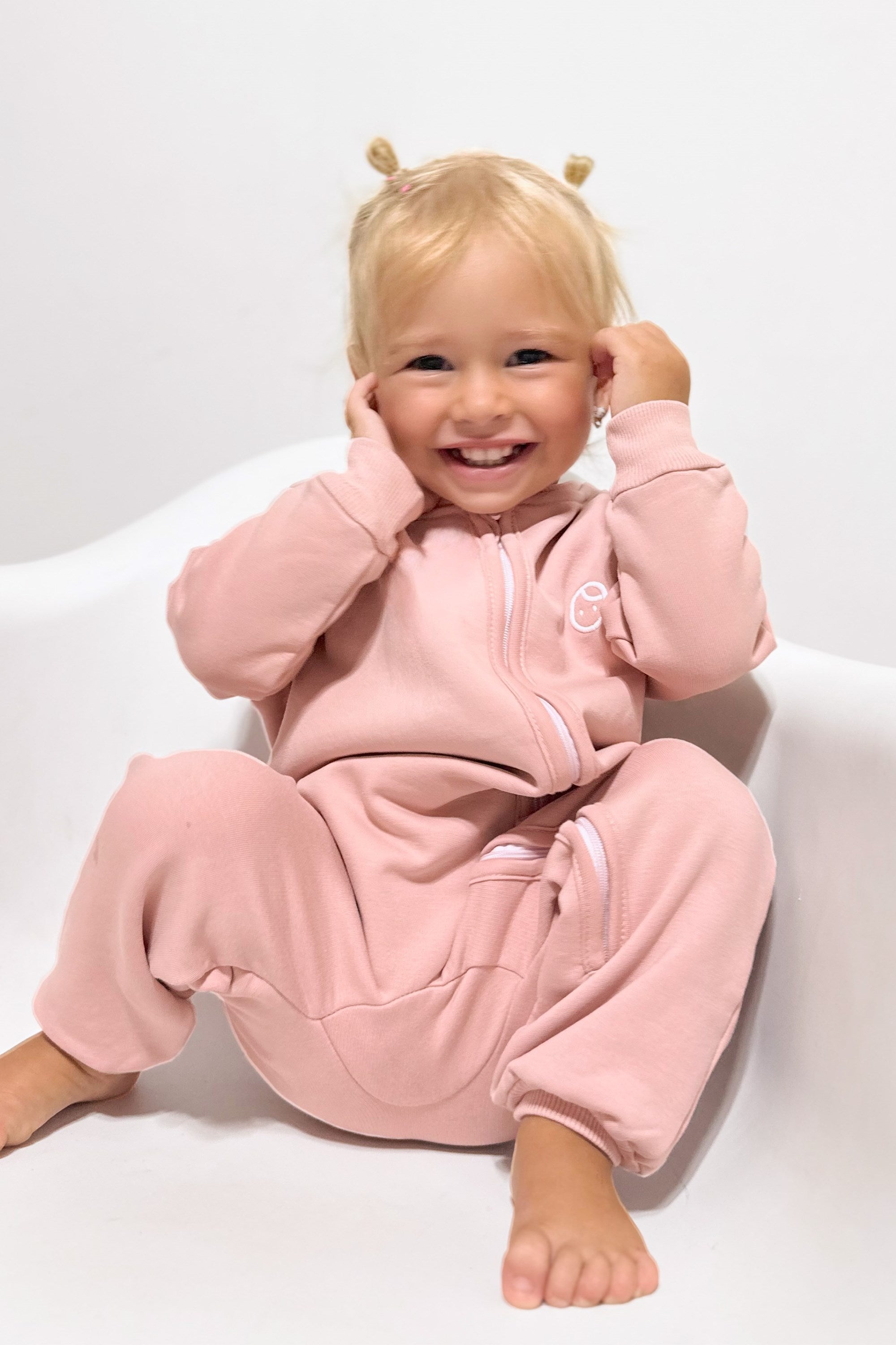 Organik Pamuklu Pembe Fermuarlı Bebek Tulumu