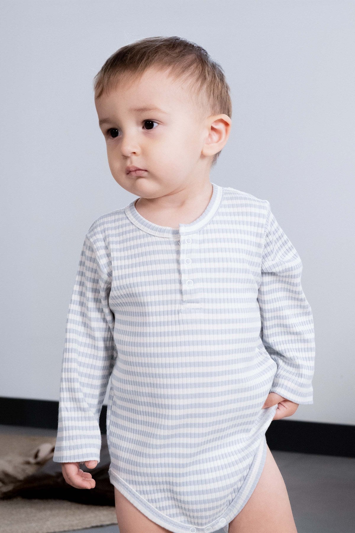 Ayarlanabilir Çıtçıtlı Modal Bebek Body Uzun Kollu Mavi Zıbın