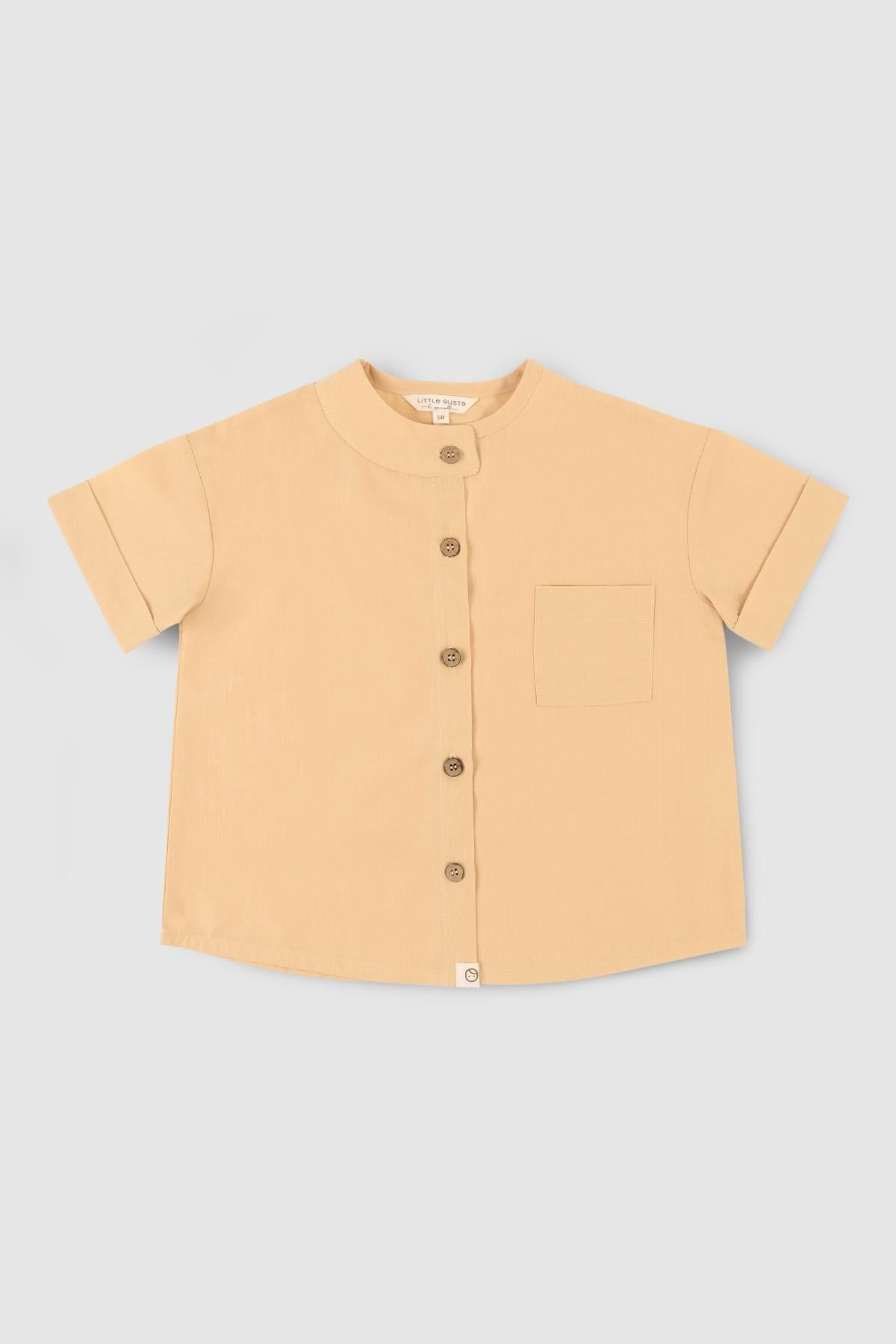 Organik Pamuk Kısa Kollu Çocuk Gömlek Sarı Organik Pamuk