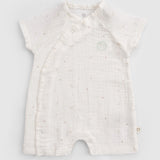 Organik Pamuk Müslin Ekru Kruvaze Bebek Şort Tulum