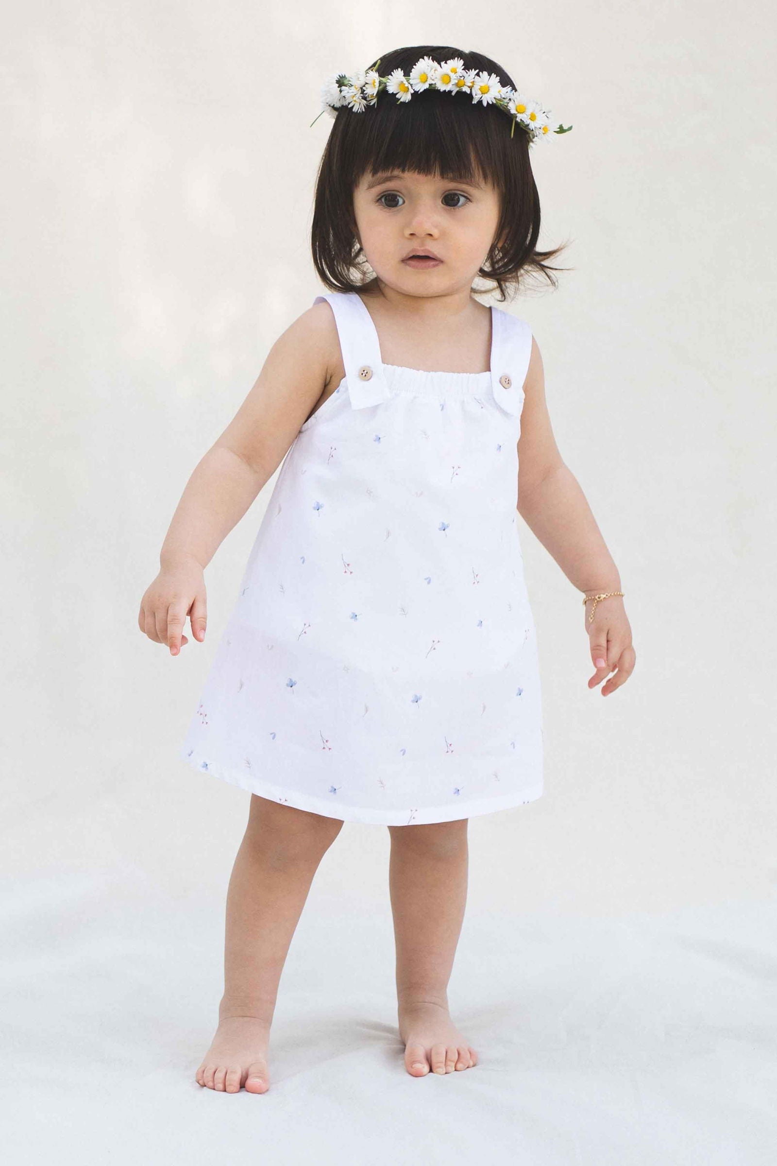 Çiçek Desenli Bebek Zıbın Elbise Beyaz Organik Pamuk - Little Gusto -