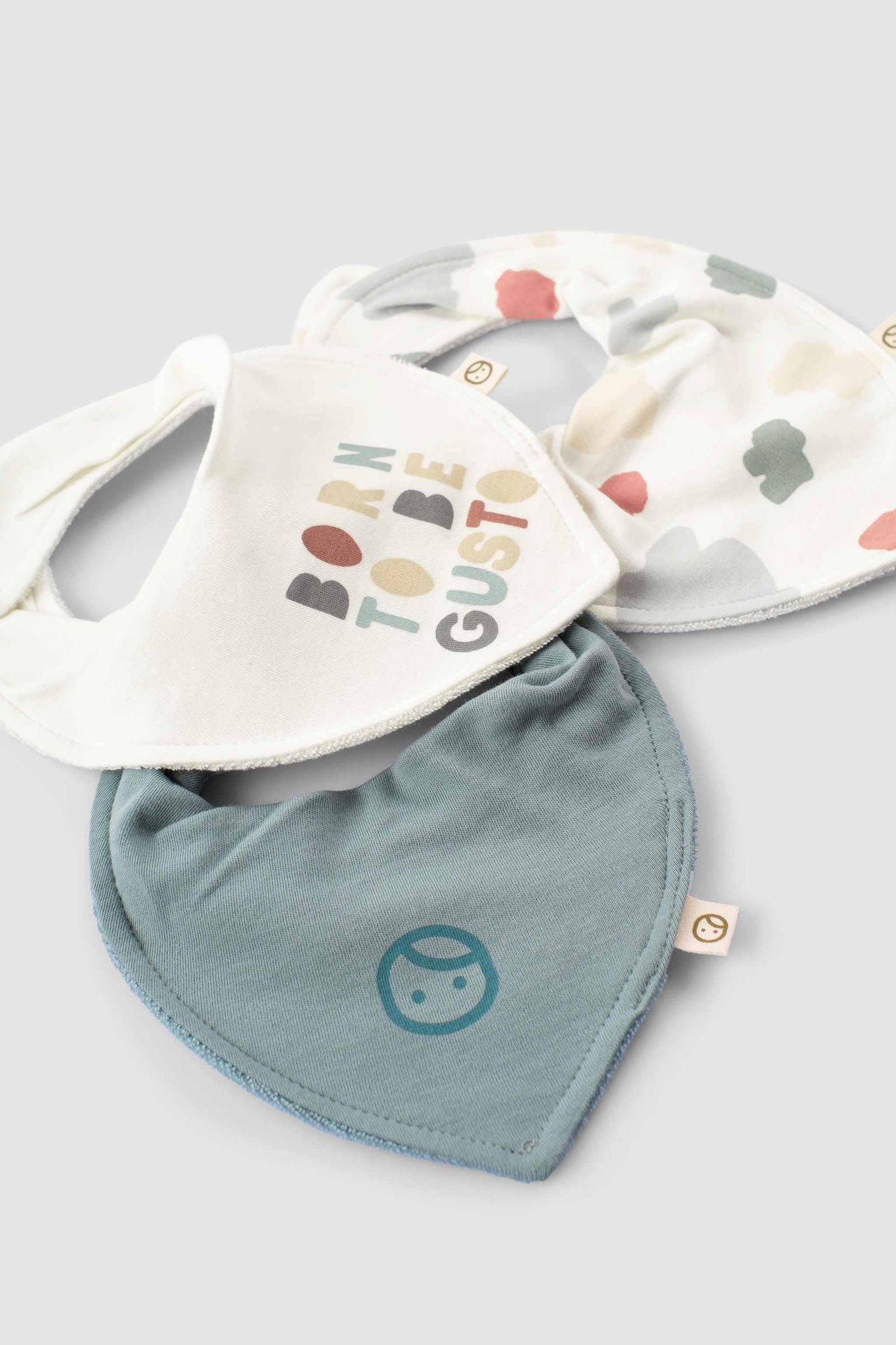Organik Pamuk 3'lü Sıvı Geçirmez Born To Be Gusto Bandana Önlük Seti - Little Gusto -