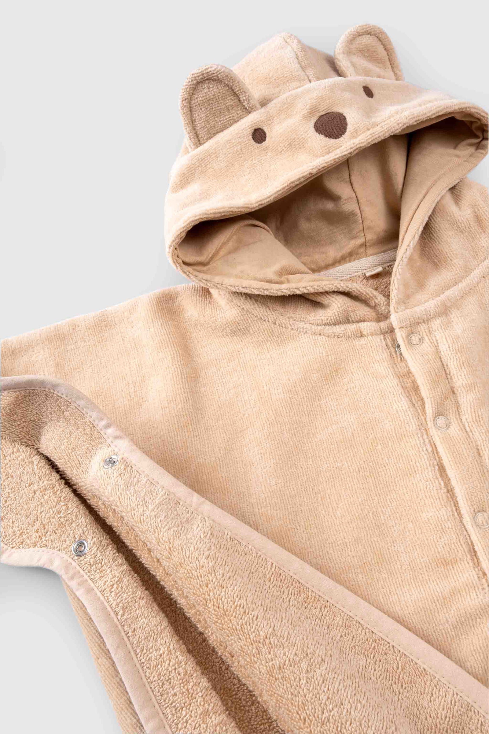 Organik Pamuk Bebek Ayıcık Bej Panço Havlu - Little Gusto -