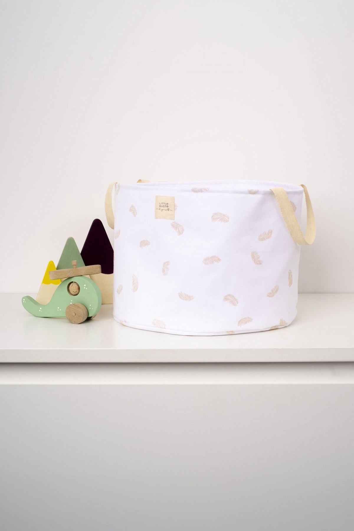 Organik Pamuk Büyük Boy Saplı Oyuncak Sepeti Feather 25x35 cm - Little Gusto - Bebek Organizer Çanta