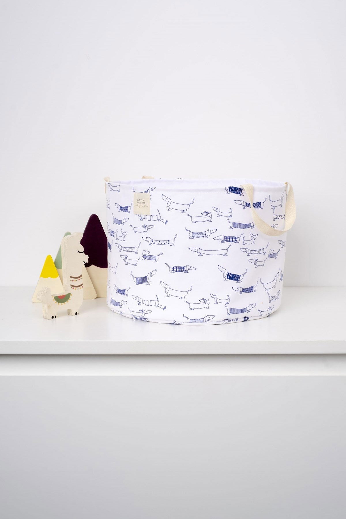 Organik Pamuk Büyük Boy Saplı Oyuncak Sepeti Paw 25x35 cm. - Little Gusto - Bebek Organizer Çanta