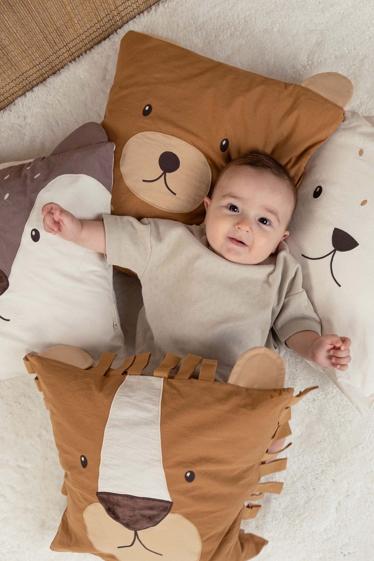 Organik Pamuk Kare Süs Yastık Aslan 40x40 - Little Gusto -