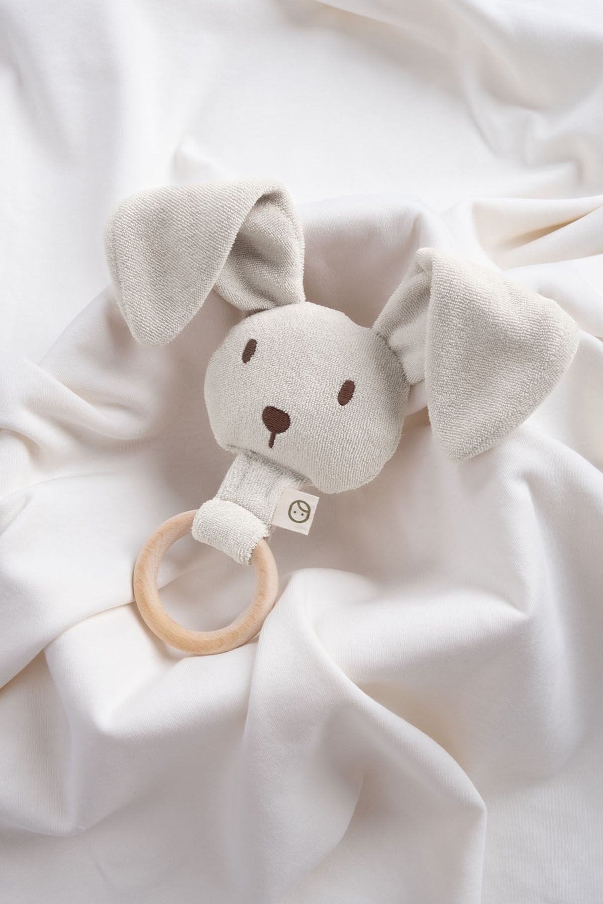 Ahşap Saplı Bej Çıngıraklı Diş Kaşıyıcı Tavşan