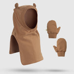 Organik Pamuklu Ayıcık Kahverengi Balaklava Eldiven Seti