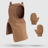 Organik Pamuklu Ayıcık Kahverengi Balaklava Eldiven Seti