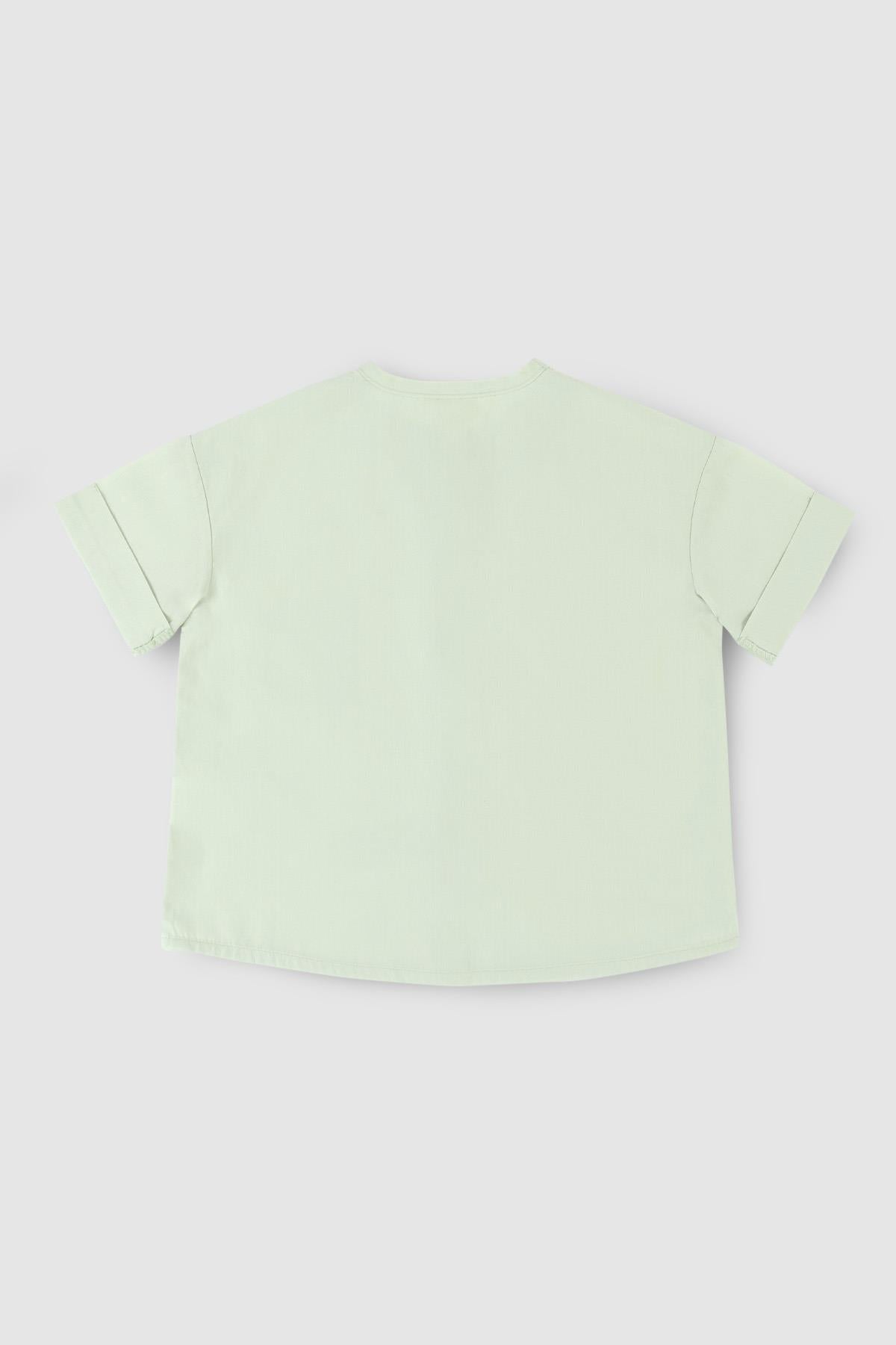 Kısa Kollu Çocuk Gömlek Yeşil Organik Pamuk