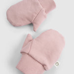 Organik Pamuklu Tavşan Kulaklı Pembe Balaklava Eldiven Seti