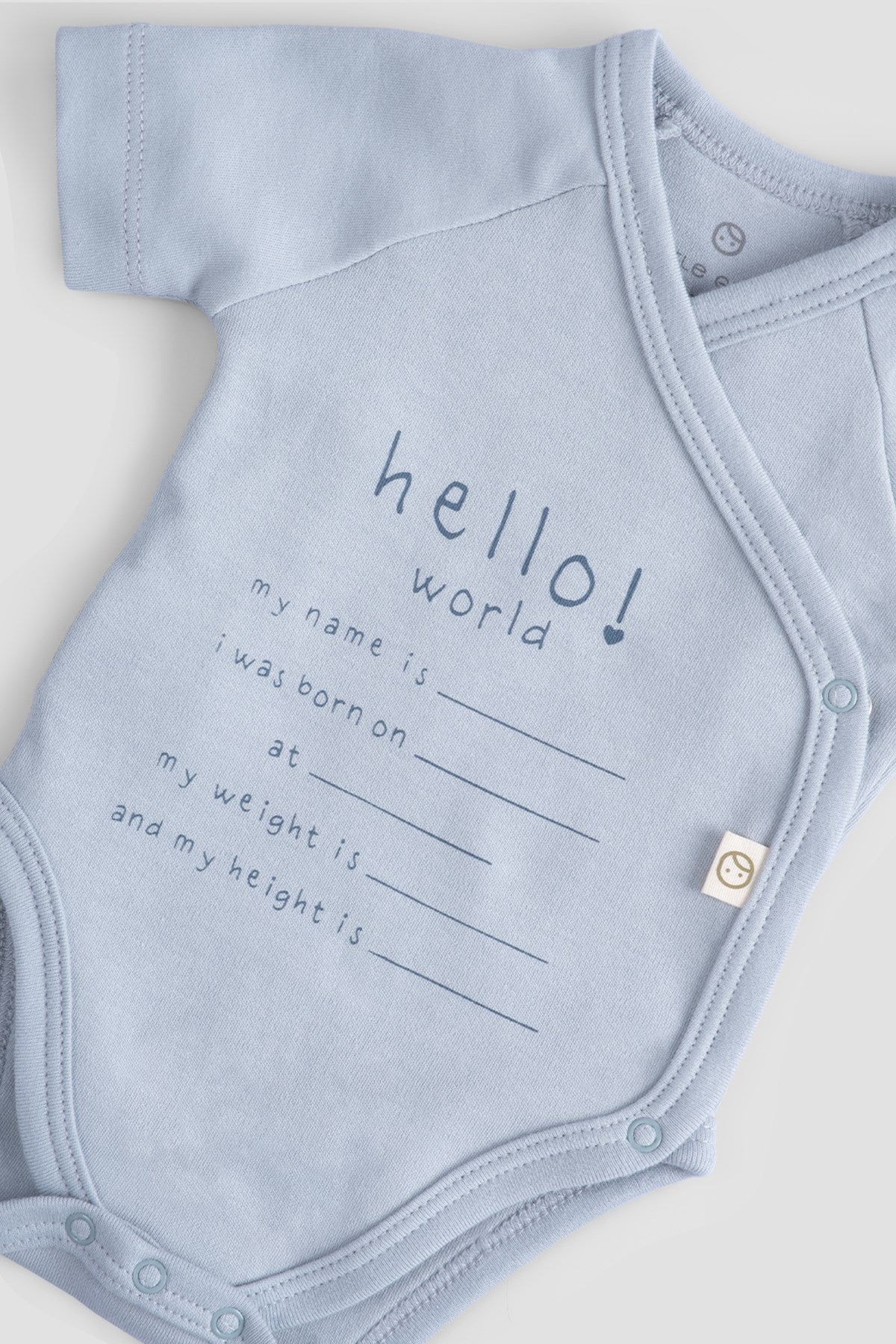 Organik Pamuk Hello World Kısa Kollu Mavi Kruvaze Zıbın - Little Gusto -