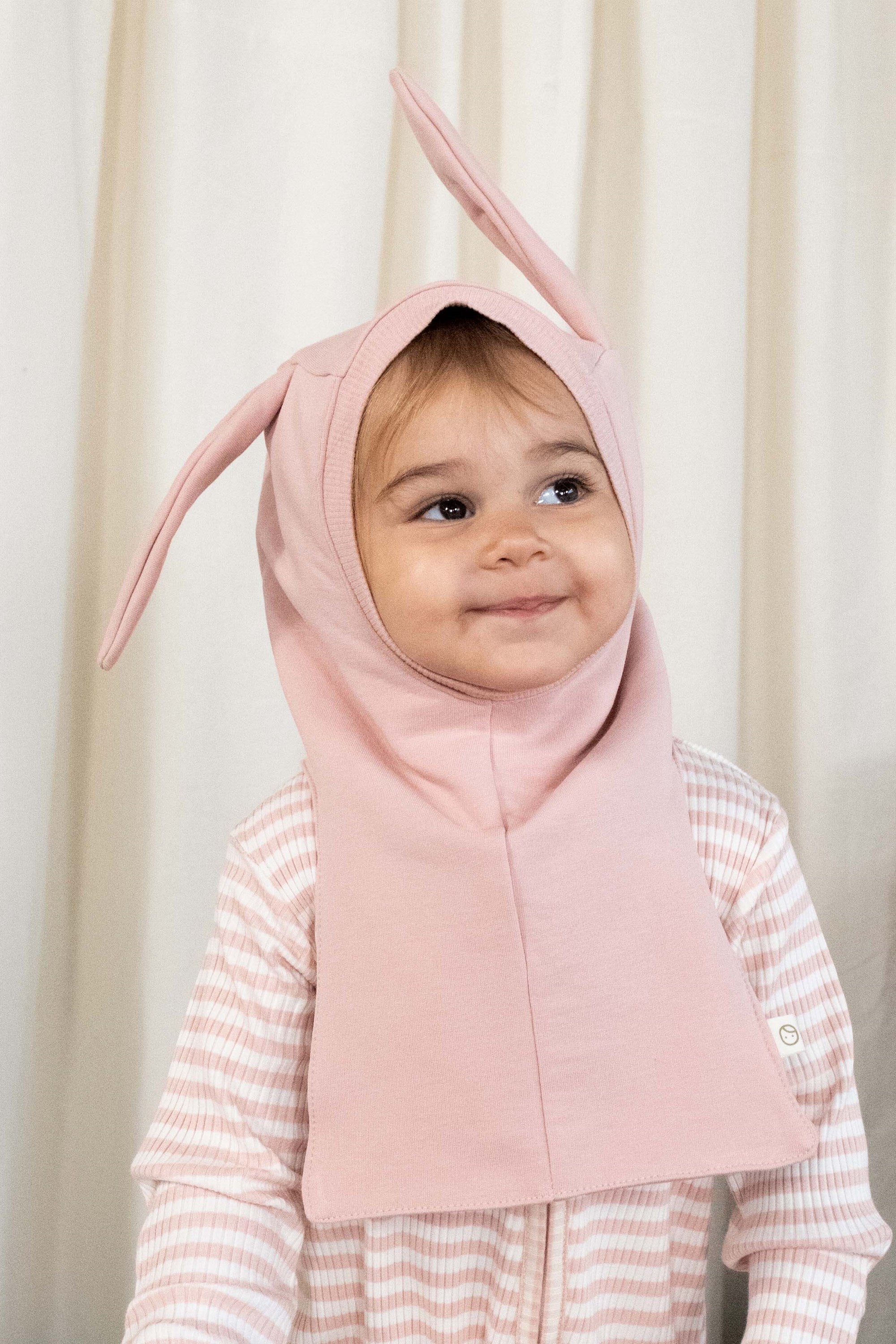 Organik Pamuklu Tavşan Kulaklı Pembe Balaklava Eldiven Seti