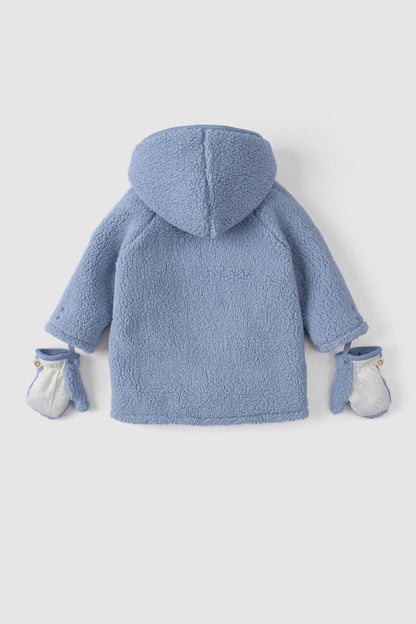 Wellsoft Kapüşonlu Eldivenli Bebek Ceket Mavi