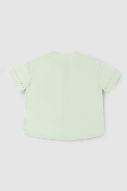 Kısa Kollu Çocuk Gömlek Yeşil Organik Pamuk