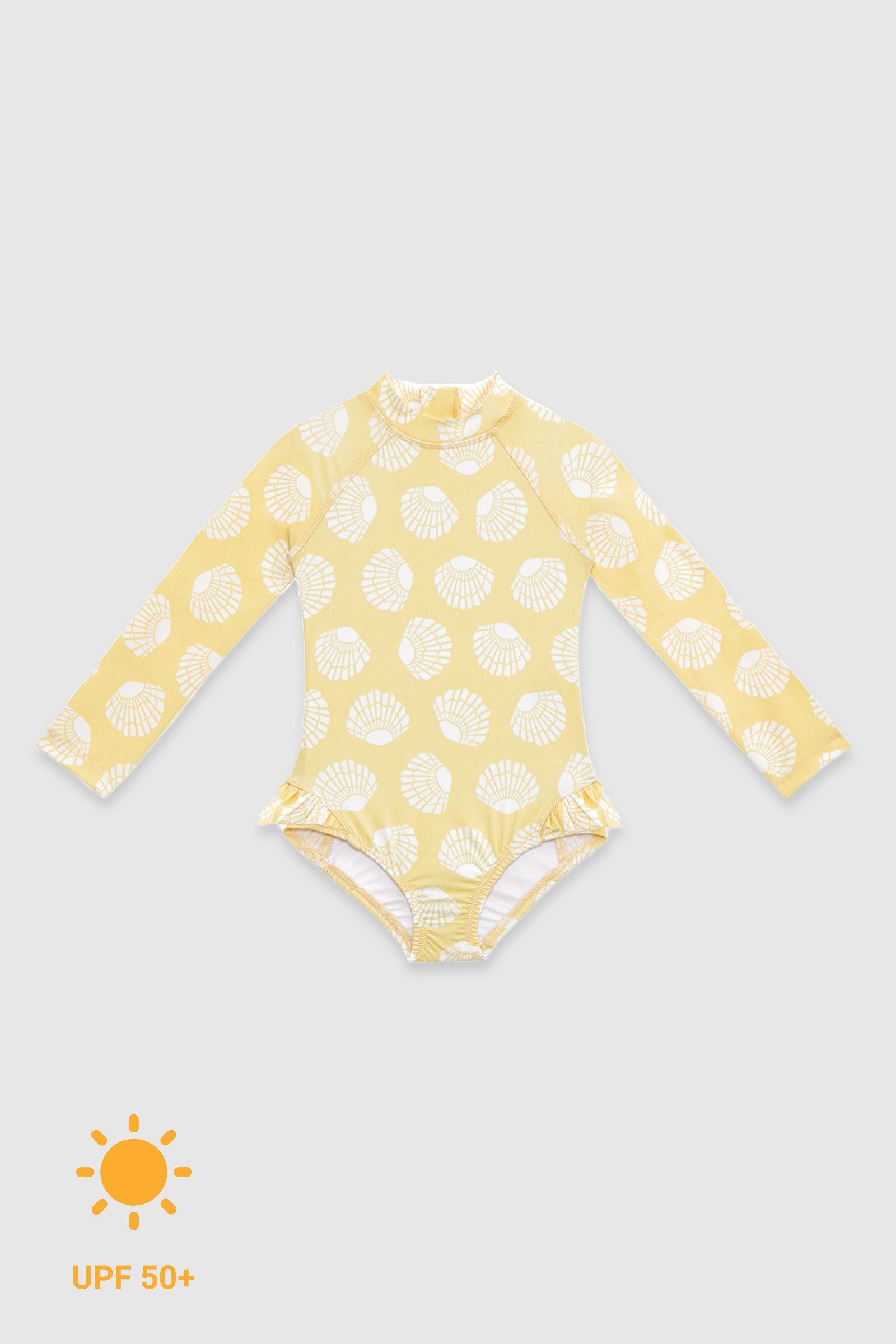 UV Korumalı Uzun Kollu Tek Parça Kız Çocuk Mayo Sunny Shells Mayo Sand Mother