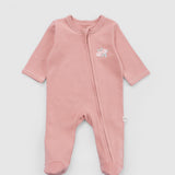 Organik Pamuk Pembe Fermuarlı Bebek Tulum Seti Little Gusto