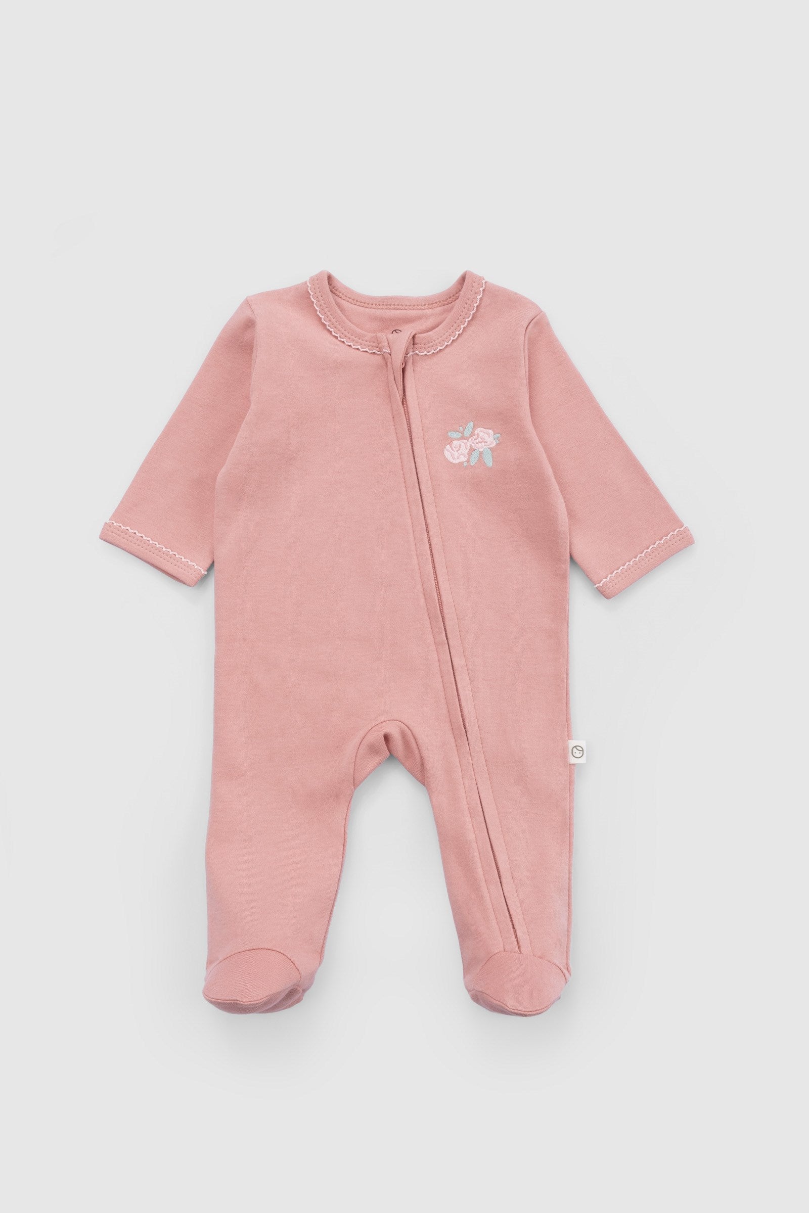 Organik Pamuk Pembe Fermuarlı Bebek Tulum Seti Little Gusto