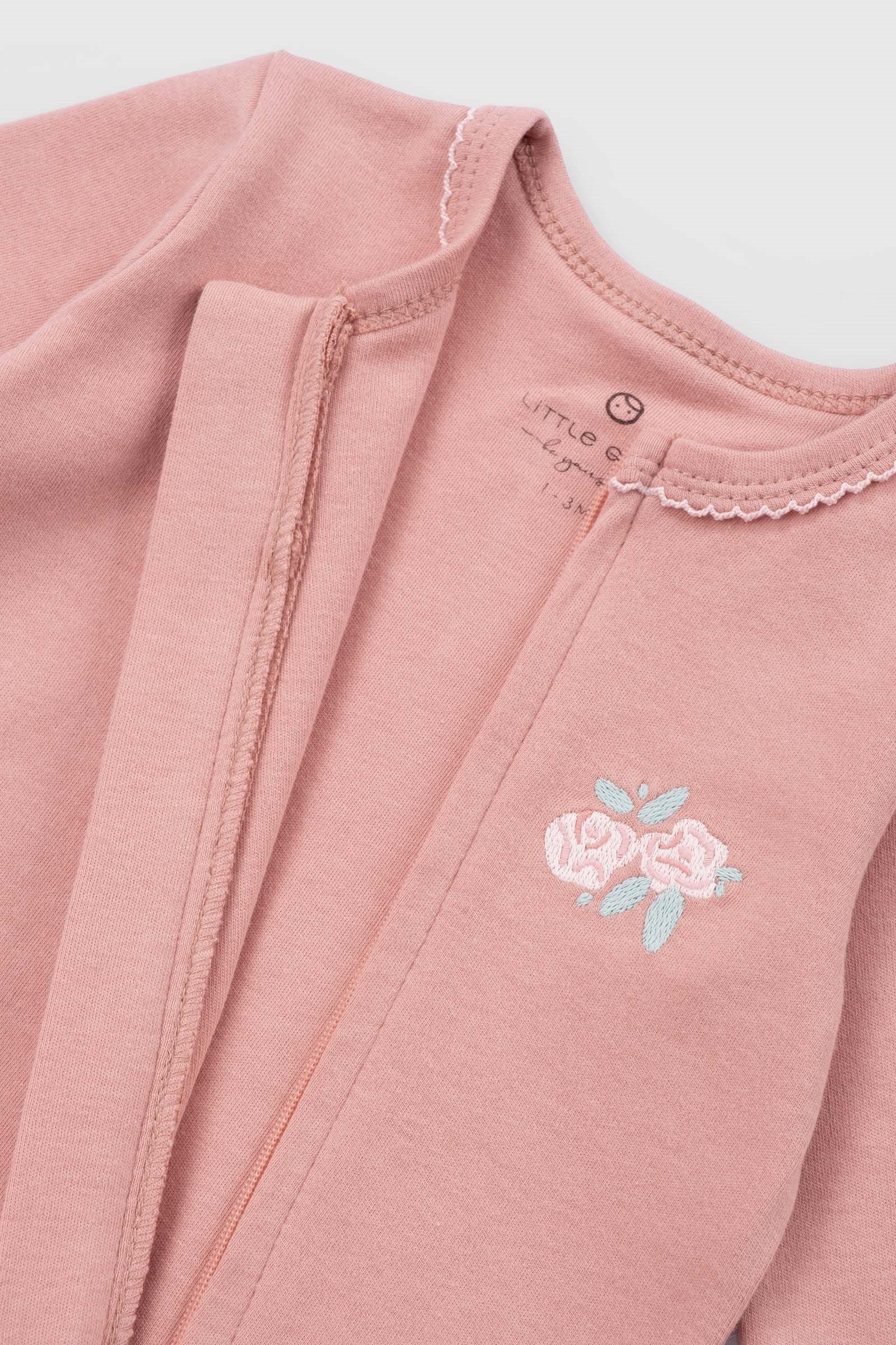 Organik Pamuk Pembe Fermuarlı Bebek Tulum Seti Little Gusto