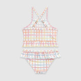 UV Korumalı Fırfırlı Kız Çocuk Bikini Takımı Rainbow Gingham Sand Mother