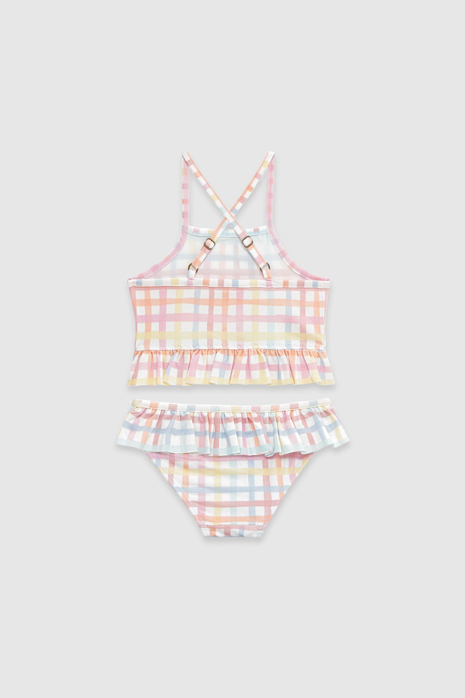 UV Korumalı Fırfırlı Kız Çocuk Bikini Takımı Rainbow Gingham Sand Mother