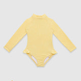 UV Korumalı Uzun Kollu Dokulu Tek Parça Kız Çocuk Mayo Butter Yellow Sand Mother