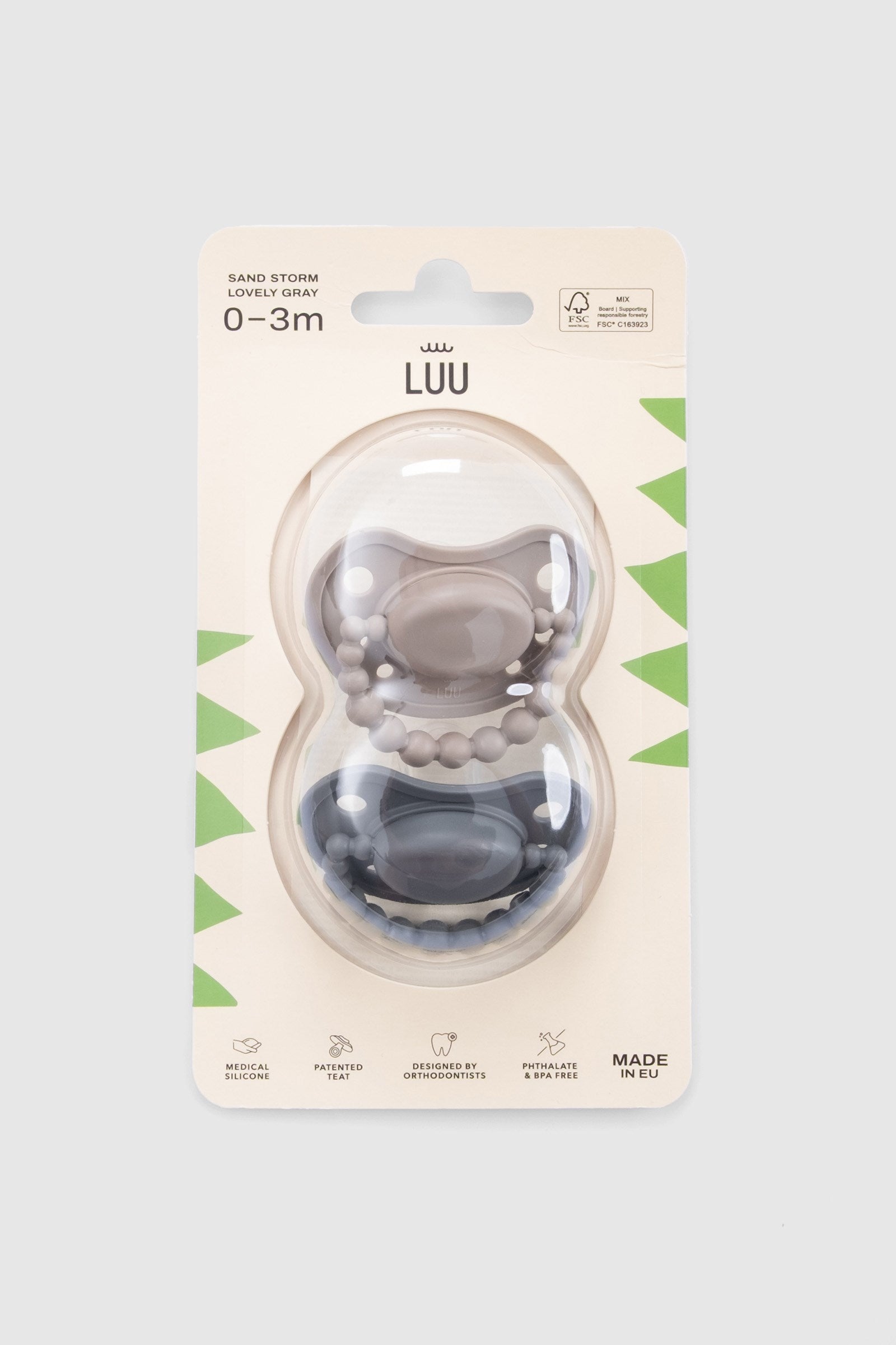 LUU Kids Positioning Ortodontik Medikal Silikon Emzik 2'li Set –  Sand Storm & Lovely Gray