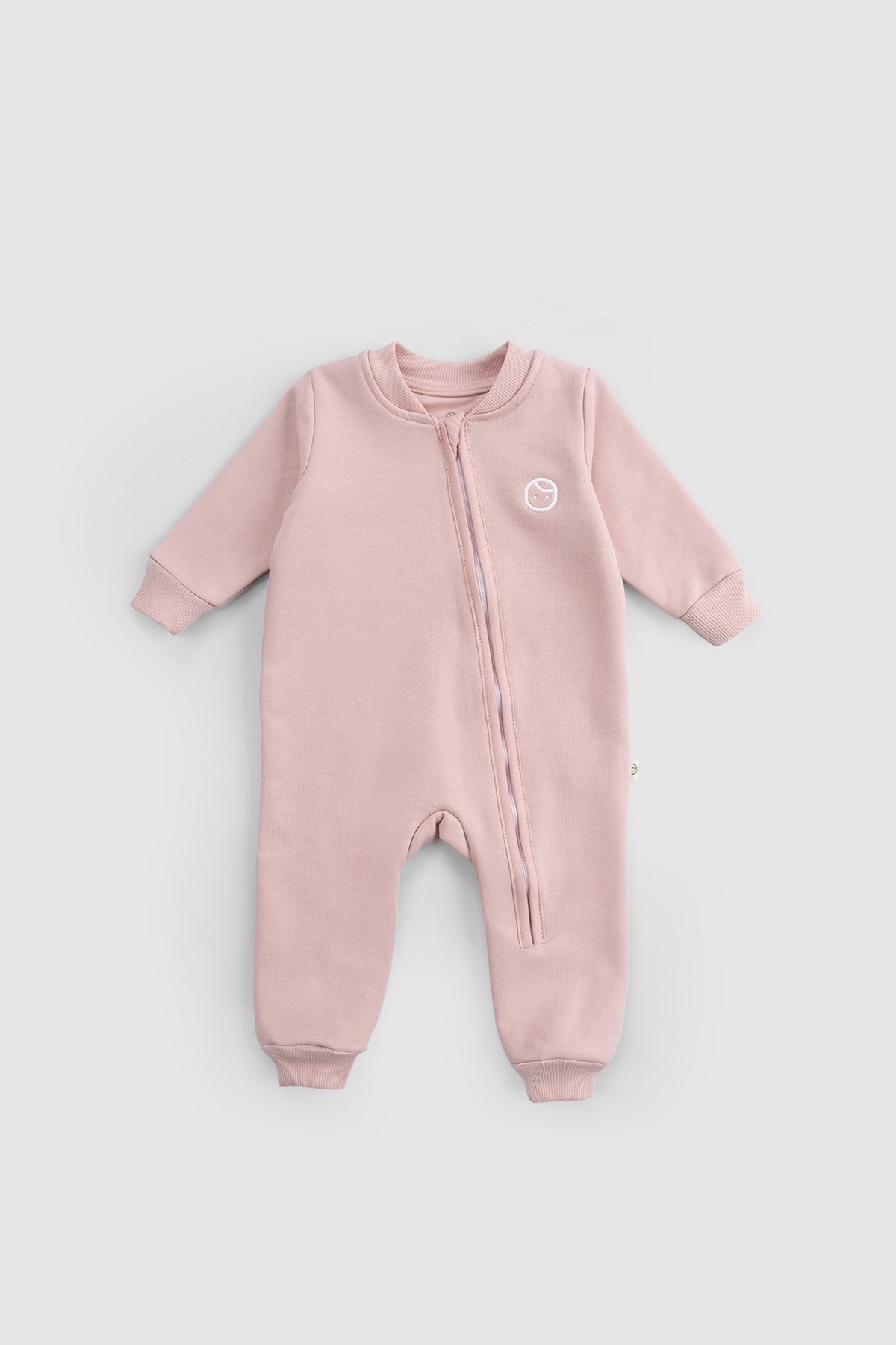 Organik Pamuklu Pembe Fermuarlı Bebek Tulumu