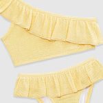 UV Korumalı Fırfırlı Dokulu Tek Omuz Kız Çocuk Bikini Takımı Butter Yellow Sand Mother