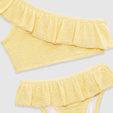 UV Korumalı Fırfırlı Dokulu Tek Omuz Kız Çocuk Bikini Takımı Butter Yellow Sand Mother