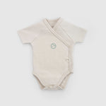 Organik Pamuk 2’li Kısa Kollu Kruvaze Bej Body Little Farm Zıbın & Body Little Gusto
