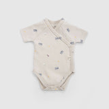 Organik Pamuk 2’li Kısa Kollu Kruvaze Bej Body Little Farm Zıbın & Body Little Gusto