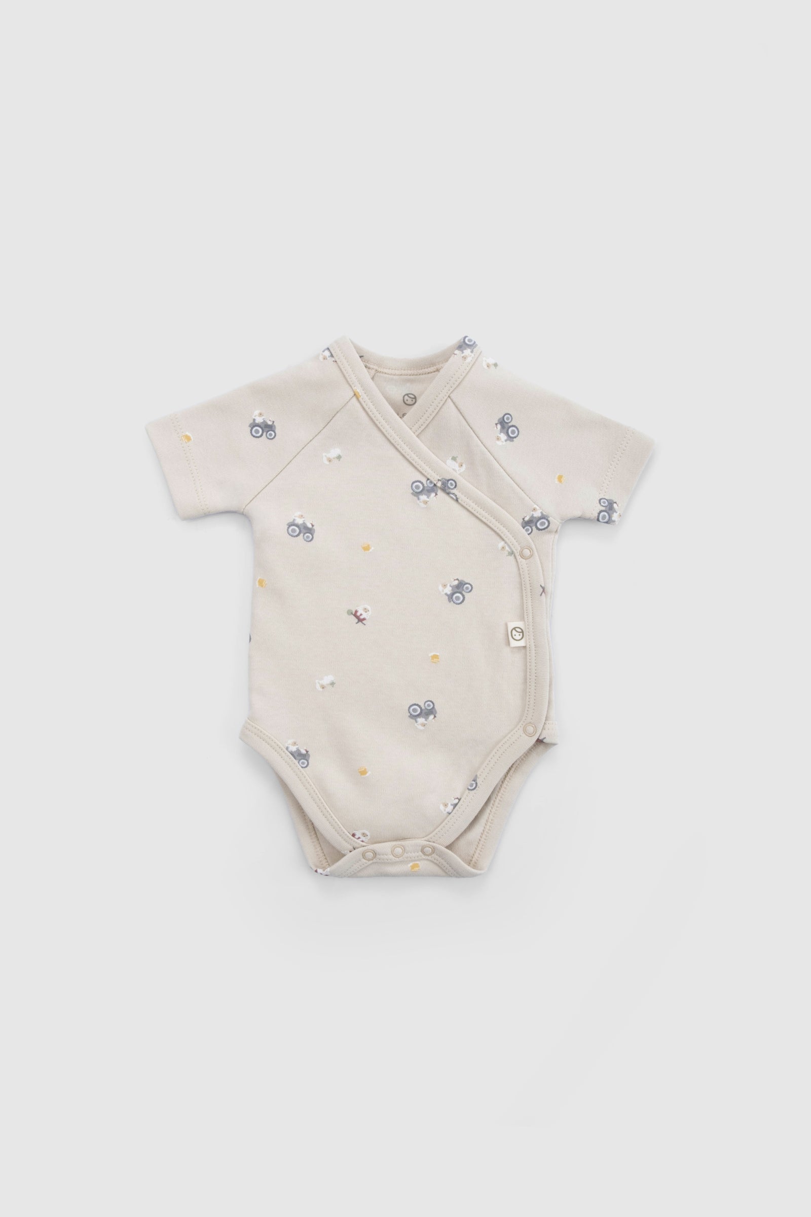 Organik Pamuk 2’li Kısa Kollu Kruvaze Bej Body Little Farm Zıbın & Body Little Gusto