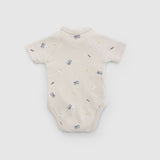 Organik Pamuk 2’li Kısa Kollu Kruvaze Bej Body Little Farm Zıbın & Body Little Gusto