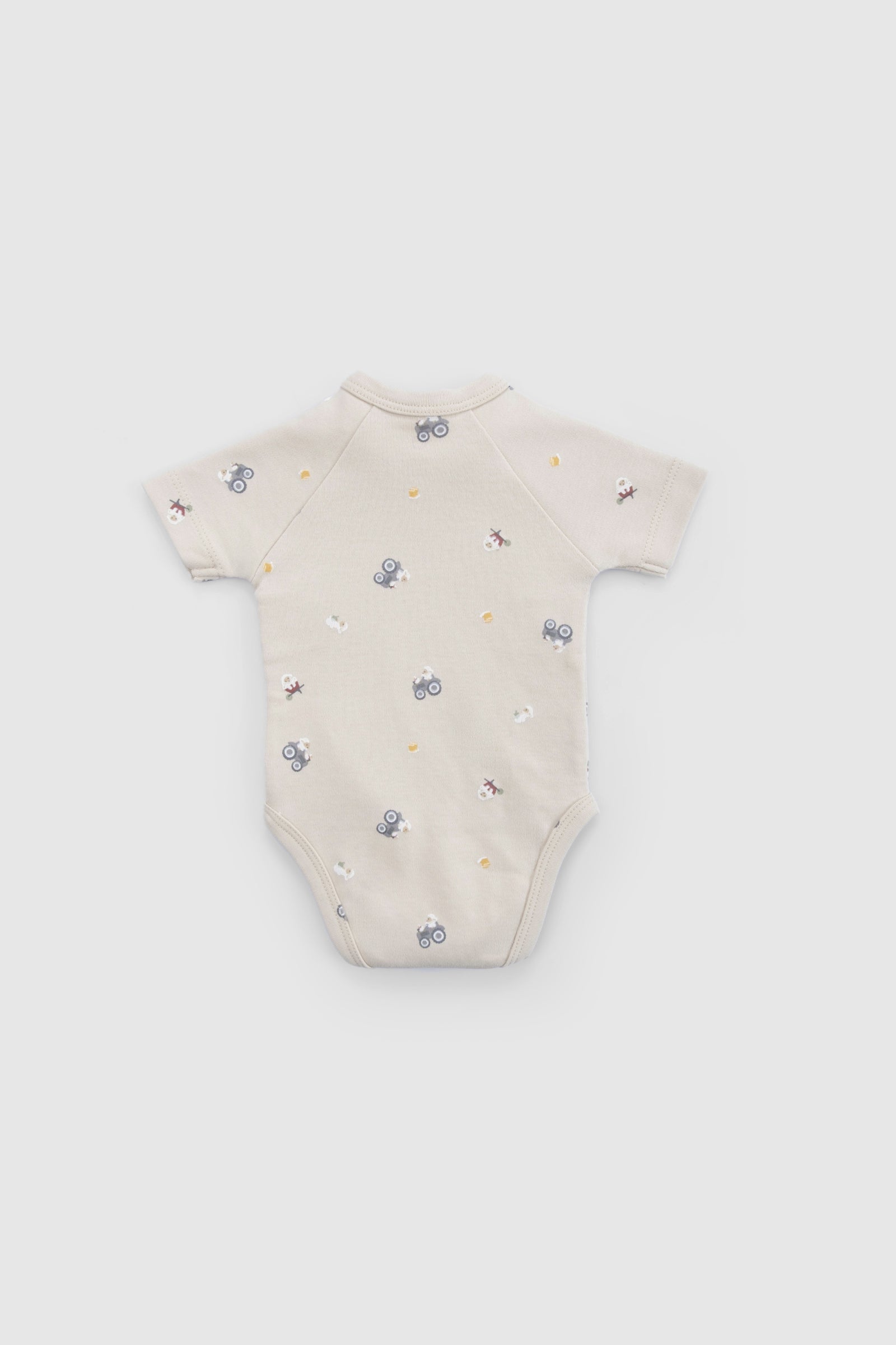 Organik Pamuk 2’li Kısa Kollu Kruvaze Bej Body Little Farm Zıbın & Body Little Gusto