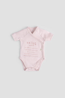 Organik Pamuk Kısa Kollu Kişiselleştirilebilir Hatıra Zıbın - Kız Bebek Pembe Kruvaze Body Zıbın & Body Little Gusto