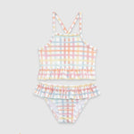 UV Korumalı Fırfırlı Kız Çocuk Bikini Takımı Rainbow Gingham Sand Mother